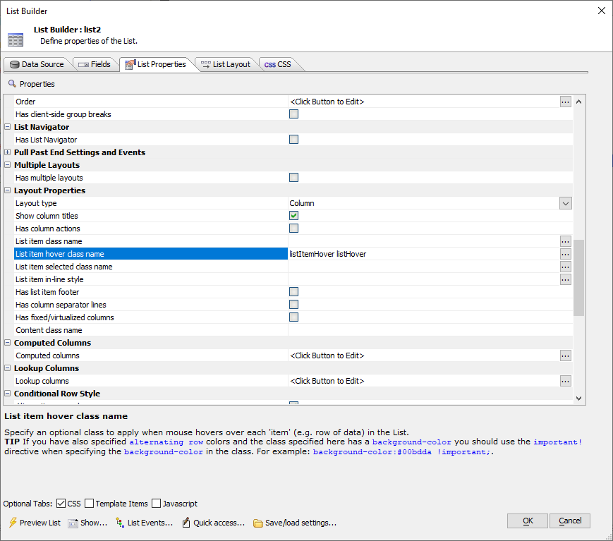 listItemHover is the default hover class name in Alpha-based web themes